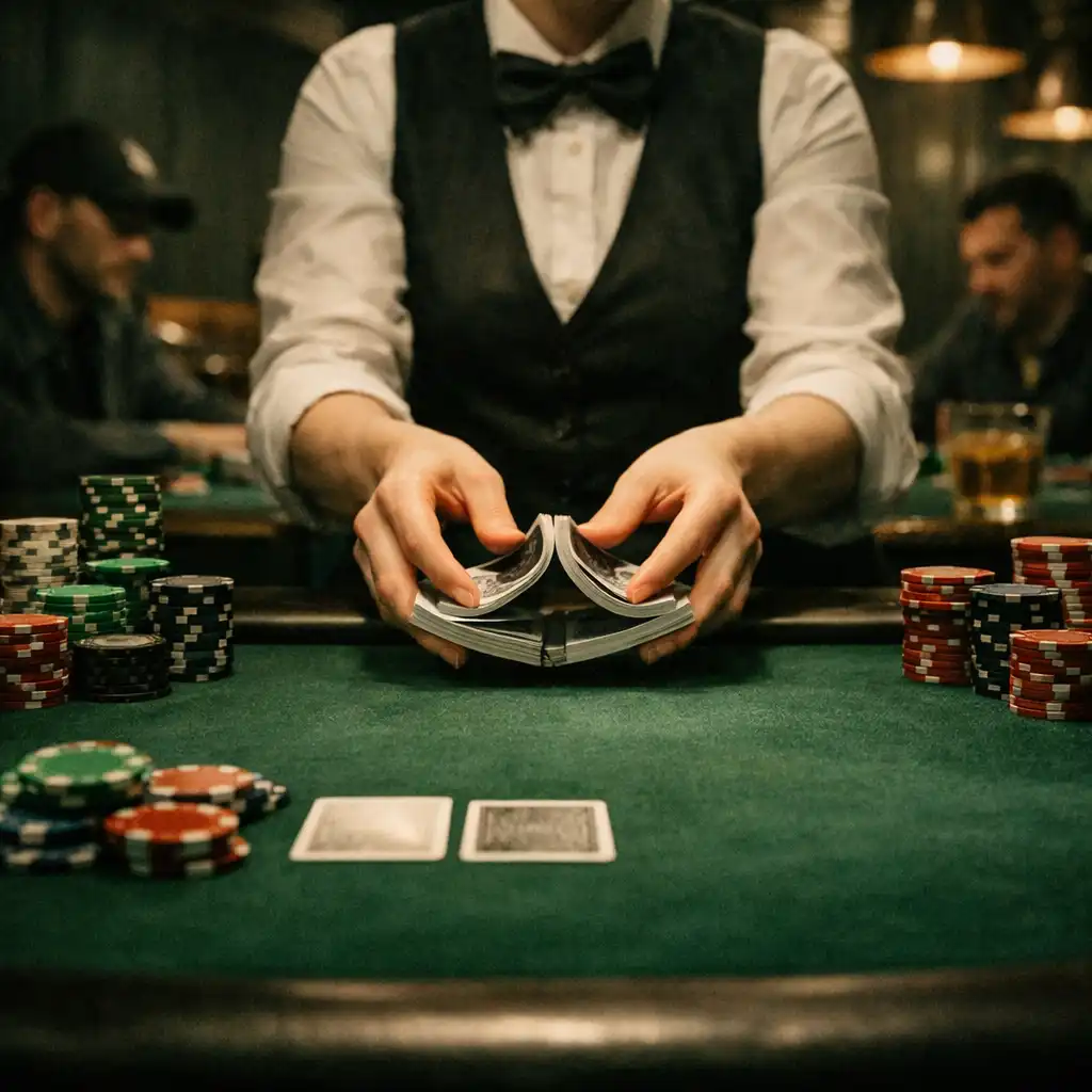 Professional felt poker table with live dealer and players in Card Glen Armidale's dedicated poker room