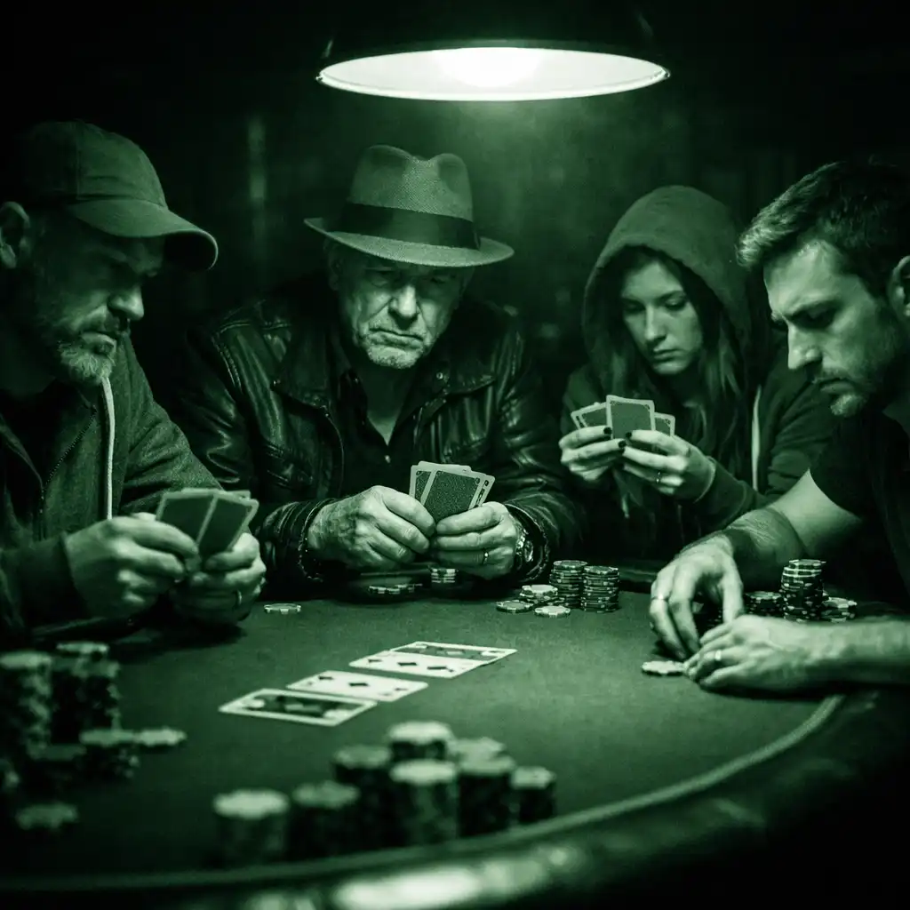 Serious poker players concentrating at a table in Card Glen Armidale's poker room